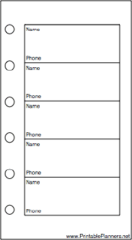 Printable Mini Organizer Phone List (1-column) - Right