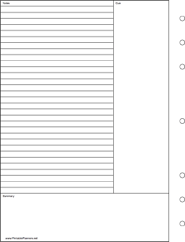 Printable Executive Organizer Cornell Note Page - Left