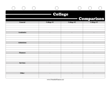 Printable BW Student Planner College Comparison