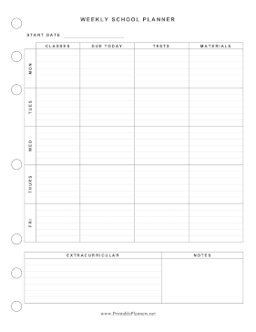 Printable Basic Weekly School Planner