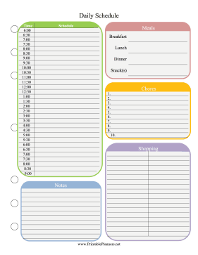 Printable Daily Schedule Colored