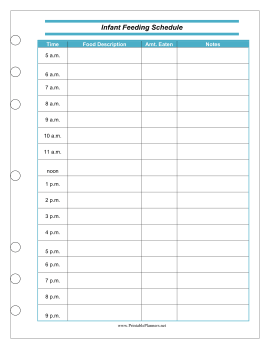 Printable Infant Feeding Schedule