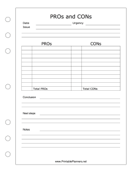 Printable PROs and CONs