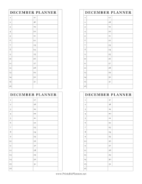 Printable Small Monthly Planner December
