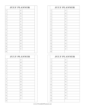 Printable Small Monthly Planner July