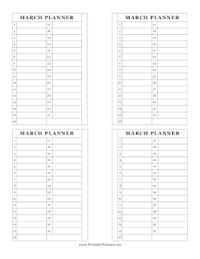 Printable Small Monthly Planner March