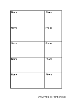 Printable Small Organizer Phone List 2 col - Right