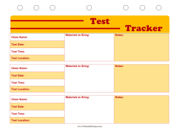 Printable Student Planner — Test Tracker