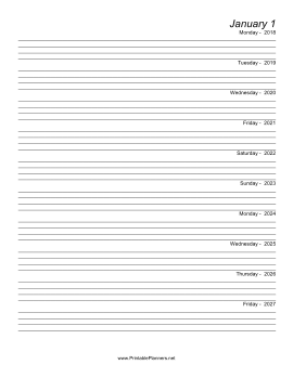 Printable Ten Year Journal (Starts 2018)