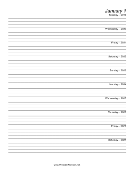 Printable Ten Year Journal (Starts 2019)