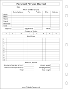 Printable Personal Fitness Record - Left