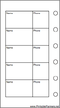 Printable Mini Organizer Phone List (2-column) - Left