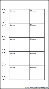 Printable Mini Organizer Phone List (2-column) - Right