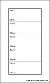 Printable Hipster Organizer Phone List (1-column)