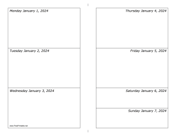 Printable 01/01/2024 Weekly Calendar-landscape