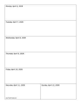 Printable 04/06/2026 Weekly Calendar-portrait