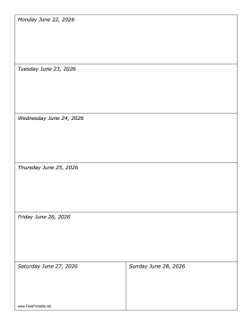 Printable 06/22/2026 Weekly Calendar-portrait