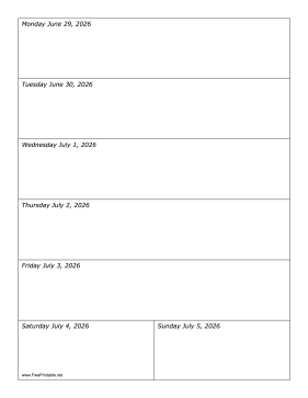 Printable 06/29/2026 Weekly Calendar-portrait