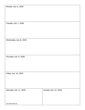 Printable 07/06/2026 Weekly Calendar-portrait