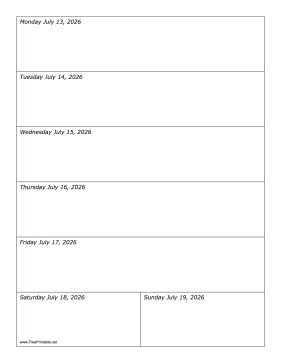Printable 07/13/2026 Weekly Calendar-portrait