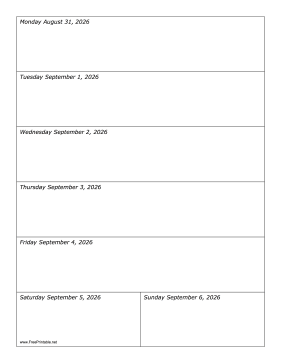 Printable 08/31/2026 Weekly Calendar-portrait