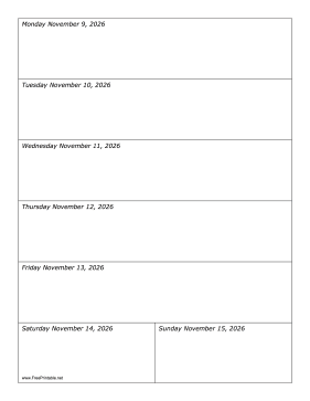 Printable 11/09/2026 Weekly Calendar-portrait