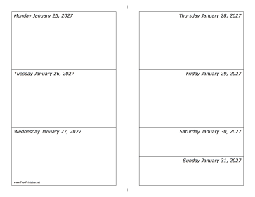 Printable 01/25/2027 Weekly Calendar-landscape