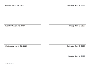 Printable 03/29/2027 Weekly Calendar-landscape