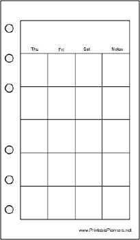 Printable Pocket Organizer Monthly Planner-Month On Two Pages - Right (portrait)
