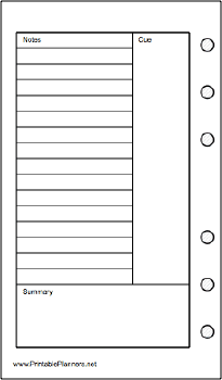 Printable Pocket Organizer Cornell Note Page - Left