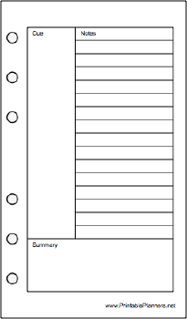 Printable Pocket Organizer Cornell Note Page - Right