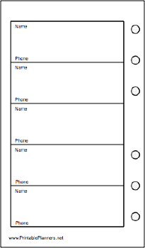 Printable Pocket Organizer Phone List (1-column) - Left