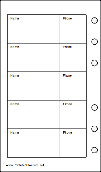 Printable Pocket Organizer Phone List (2-column) - Left