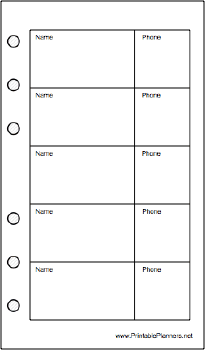 Printable Pocket Organizer Phone List (2-column) - Right