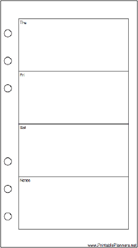 Printable Personal Organizer Weekly Planner-Week On Two Pages - Right (portrat)