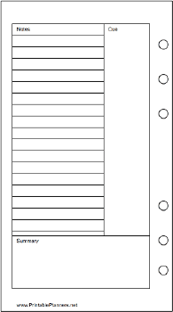 Printable Personal Organizer Cornell Note Page - Left