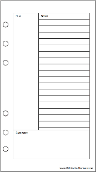 Printable Personal Organizer Cornell Note Page - Right