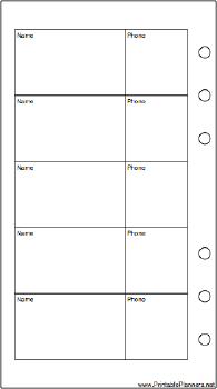 Printable Personal Organizer Phone List (2-column) - Left