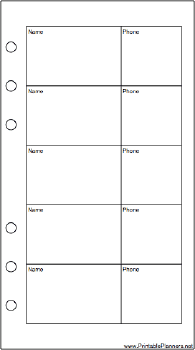 Printable Personal Organizer Phone List (2-column) - Right