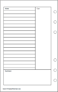 Printable Travel Organizer Cornell Note Page - Left