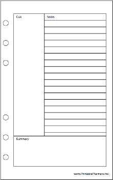 Printable Travel Organizer Cornell Note Page - Right