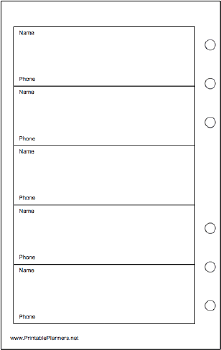 Printable Travel Organizer Phone List (1-column) - Left