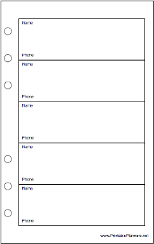 Printable Travel Organizer Phone List (1-column) - Right