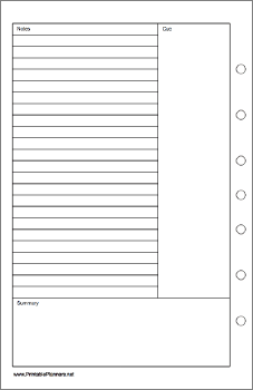 Printable Desktop Organizer Cornell Note Page - Left