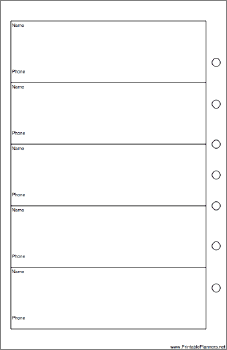 Printable Desktop Organizer Phone List (1-column) - Left