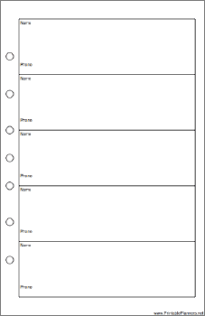 Printable Desktop Organizer Phone List (1-column) - Right