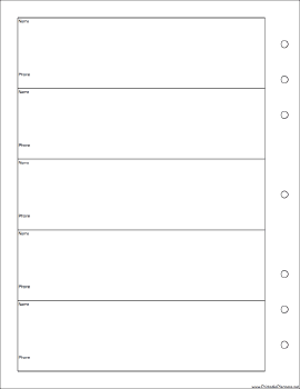 Printable Executive Organizer Phone List (1-column) - Left