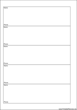 Printable A5 Organizer Phone List 1 col - Left