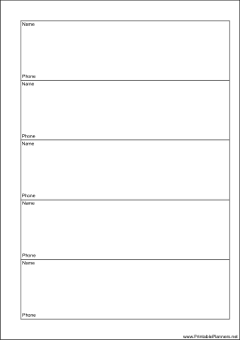 Printable A5 Organizer Phone List 1 col - Right