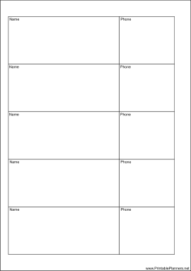 Printable A5 Organizer Phone List 2 col - Left